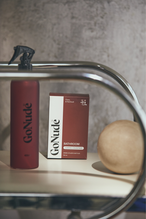 Go Nude Bathroom Cleaner concentrate and Keeper bottle lifestyle