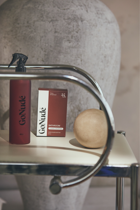 Go Nude Bathroom Cleaner concentrate and Keeper bottle lifestyle