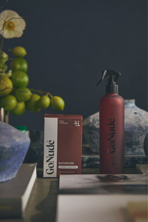 Go Nude Bathroom Cleaner concentrate and Keeper bottle lifestyle