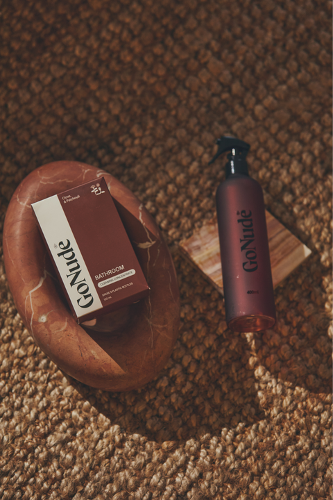 Go Nude Bathroom Cleaner concentrate and Keeper bottle lifestyle